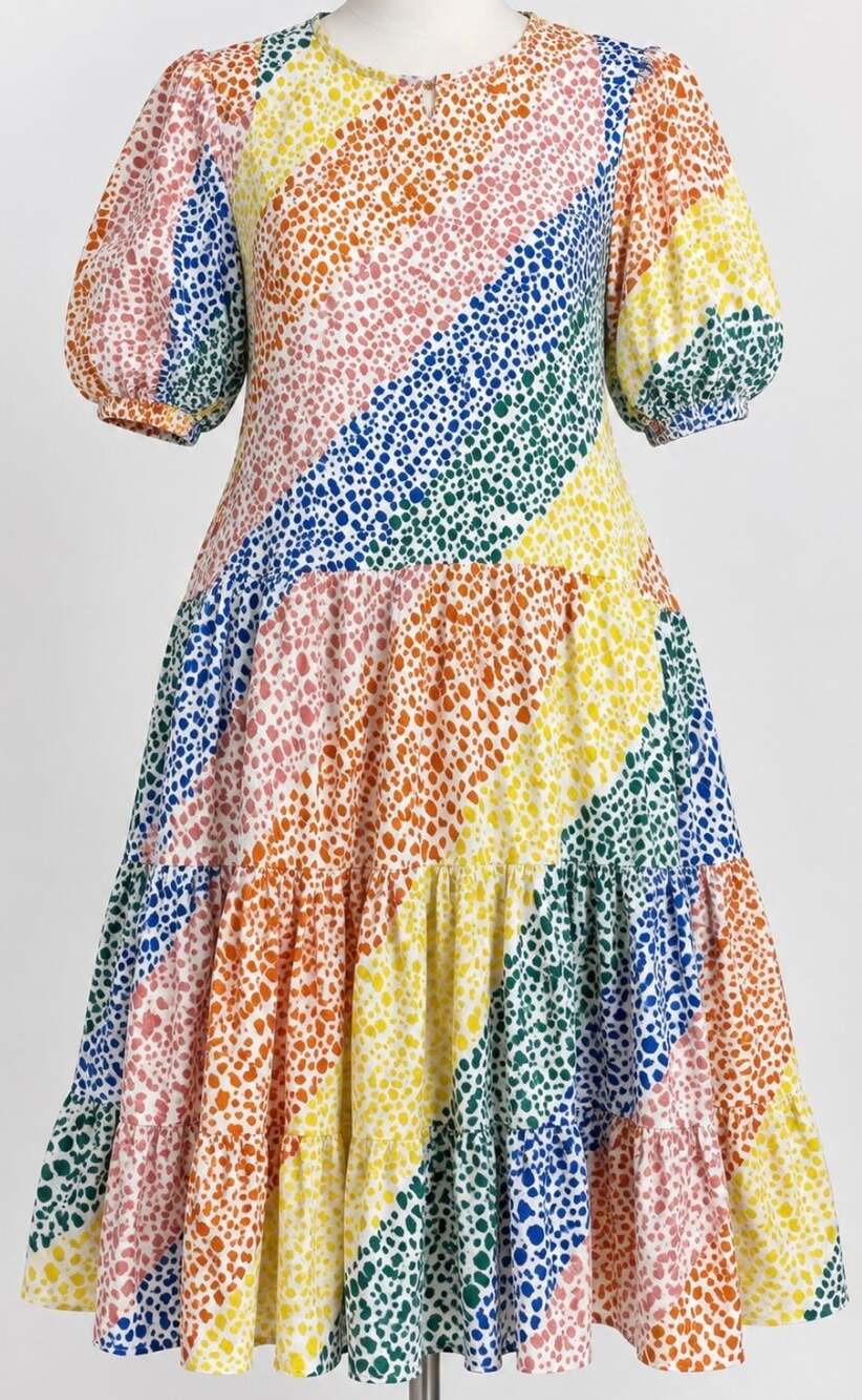 Eloquii Elements Women’s Size 18 Multicolor Tiered Midi Dress Puff Sleeve